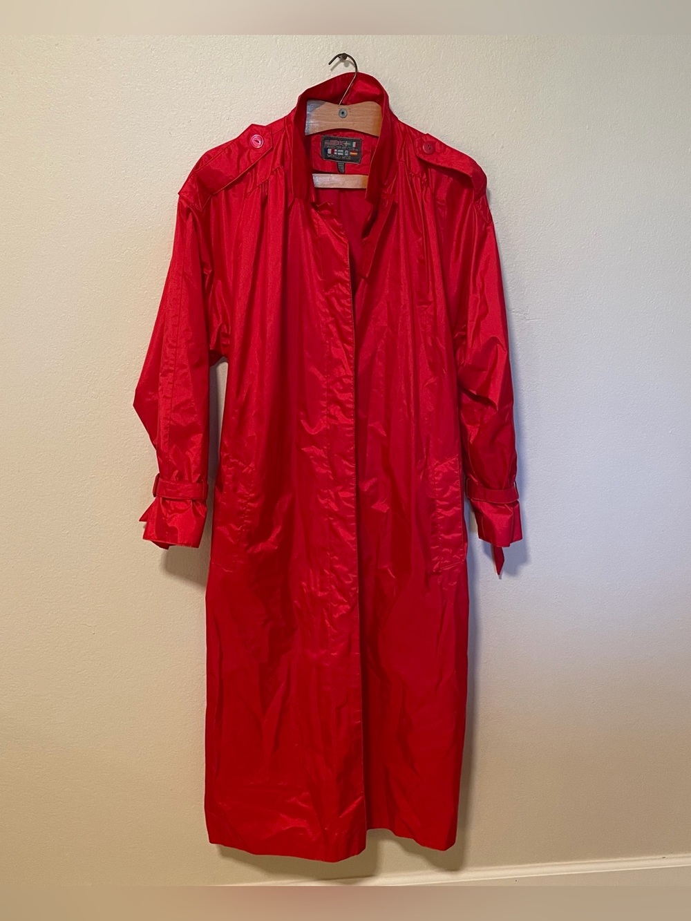 Paris Sport Club Vintage Red Trench Raincoat Size 9/10 Medium Belted Long